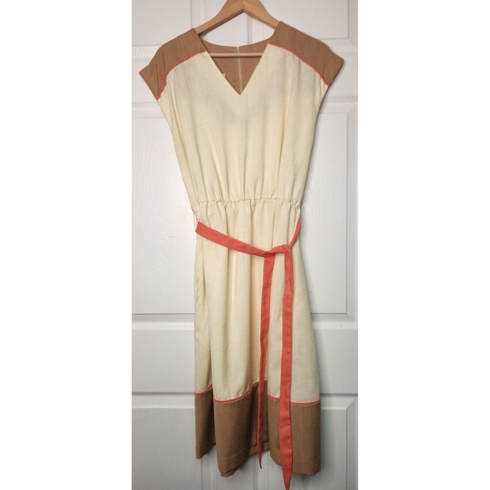 Flair Of Miami Womens L Dress Sleeveless (Beige) Ivory/Camel Vintage 1960s